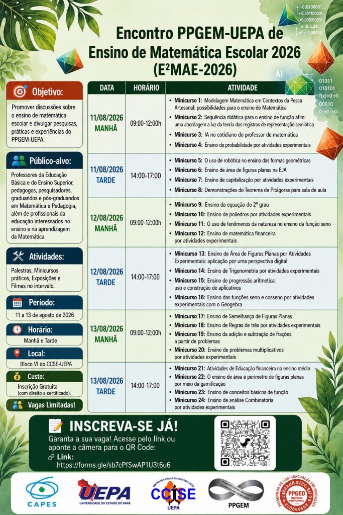 ENCONTRO DE ENSINO DE MATEMÁTICA ESCOLAR 2026 – E²MAE-2026 – PPGEM - UEPA.